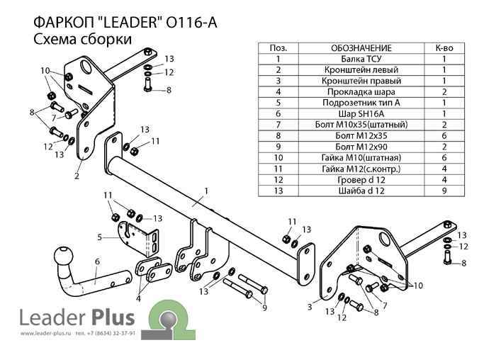 Фаркоп Leader Plus O116-A для Opel Mokka 2012-..., условно съемный шар (тип A)
