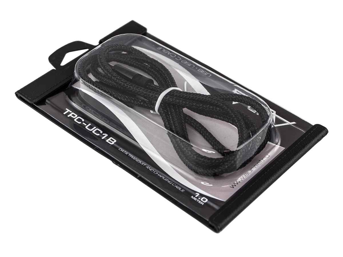 Aura TPC-UC1B USB Type-C зарядный кабель, в полиэстеровой оболочке, черный, 1.5 метра