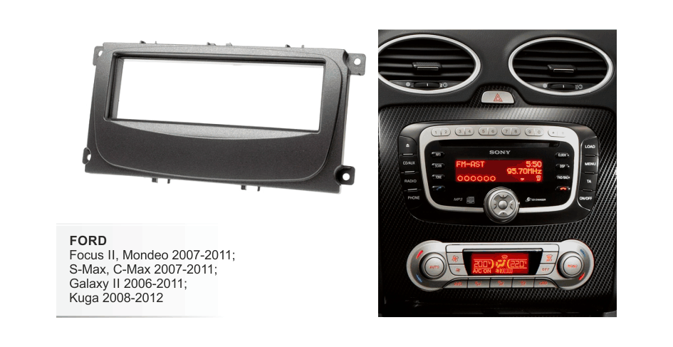 Переходная рамка для Ford Focus 2 (Sony), S-Max 07->, Mondeo 07->, 1DIN черная