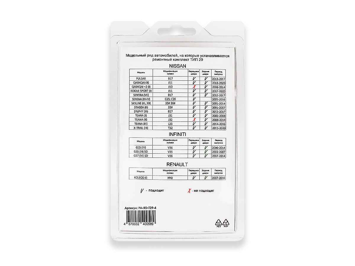 Ремкомплект ограничителей дверей (тип 29/Infiniti,Nissan,Renault), PA-RD-T29-4