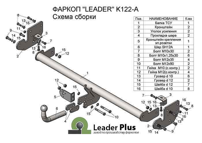 Фаркоп Leader K122-A для KIA Soul (PS) 2013-2018, условно съемный шар (тип A)