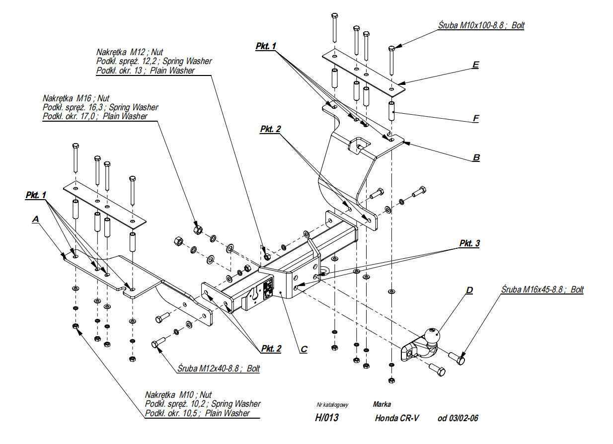 Фаркоп Imiola H.013 для Honda CR-V 2002-2006, условно съемный шар (тип F)