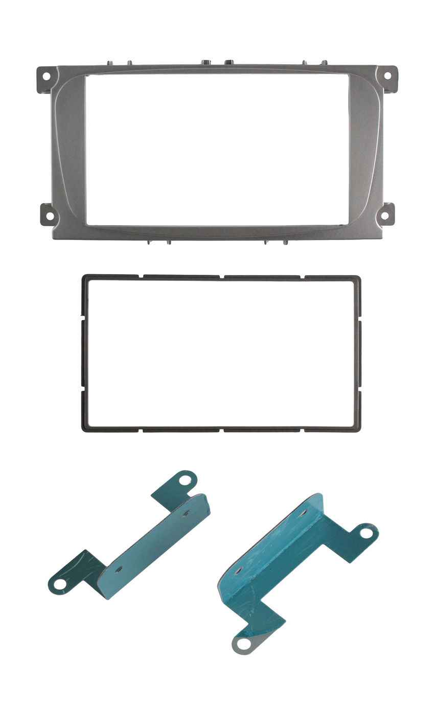 Переходная рамка для Ford Focus 2 (Sony), S-Max 07->, Mondeo 07-> 2DIN серебро с металл креплениями