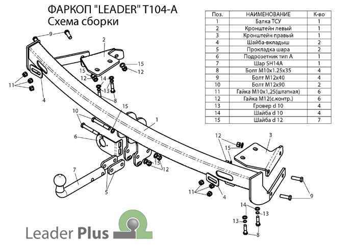 Фаркоп Leader Plus T106-A для Toyota Camry (V40, V50, XV50) 2006-2018, условно съемный шар (тип A)
