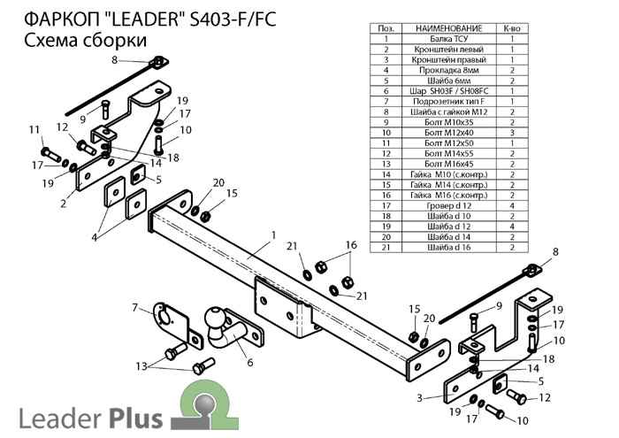 Фаркоп Leader Plus S403-FC для Suzuki Jimny 1998-2018, съемный шар (тип FC)