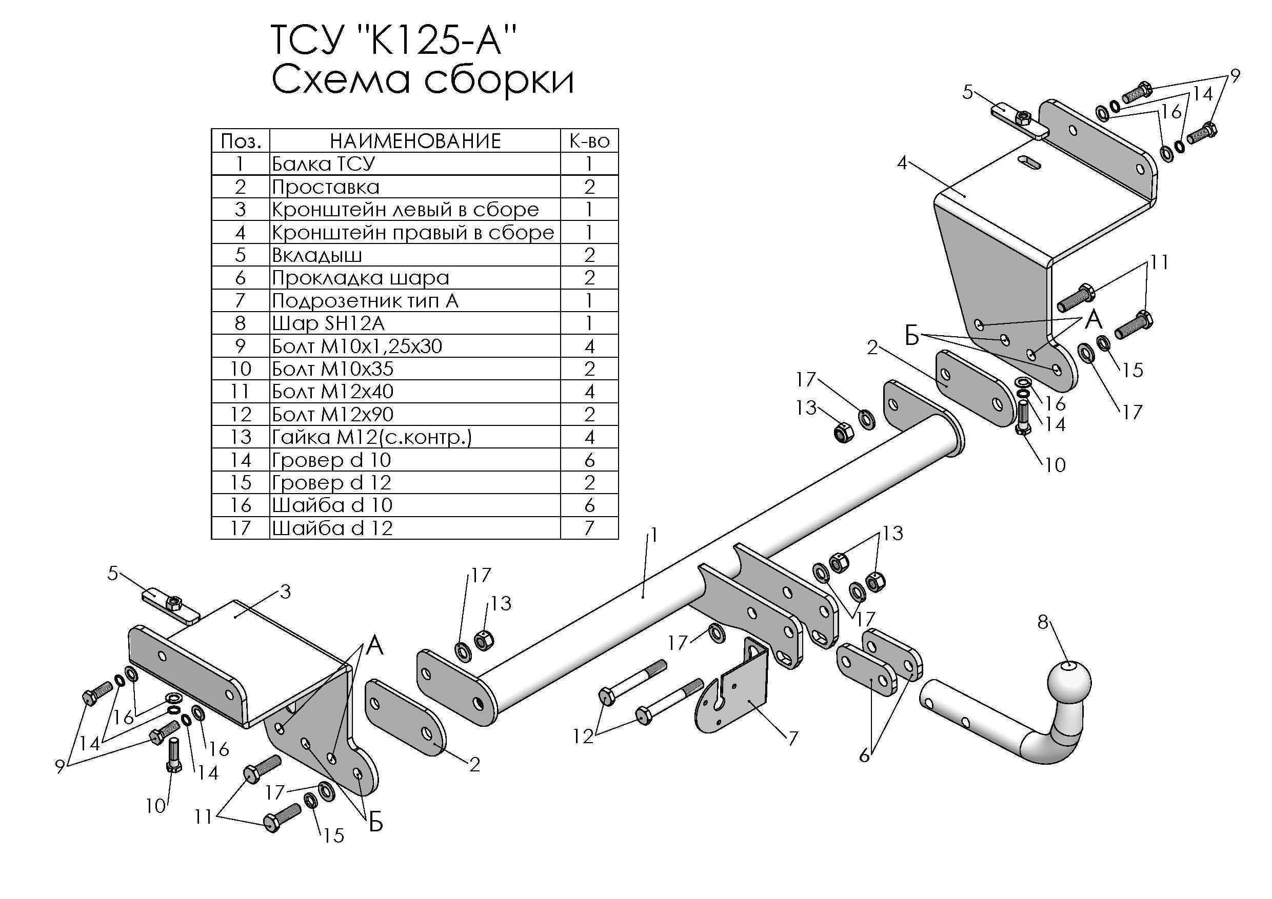 Фаркоп Leader Plus K125-A KIA Ceed универсал 2018-/Pro Ceed III (CD) 2019-,  шар типа А