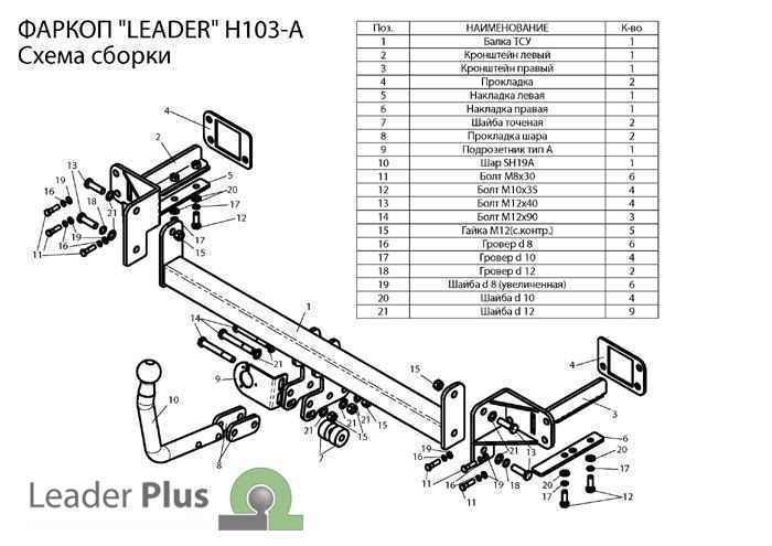 Фаркоп Leader Plus H103-A для Honda Civic (FD1) седан 2006-2012, условно съемный шар (тип A)