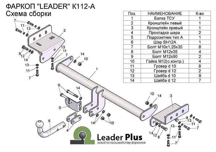 Фаркоп Leader K112-A KIA Sportage (SL) 2010-16/ Hyundai ix35 (LM) 2010-15, условно съемный шар (тип