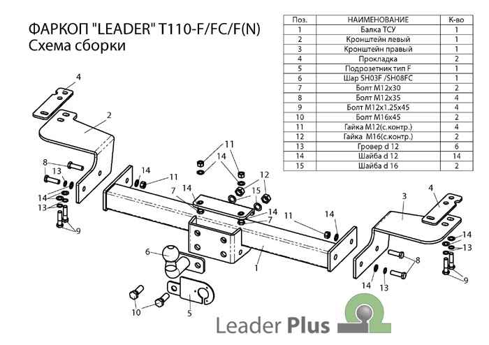 Фаркоп Leader Plus T110-F Toyota LC 200 2007-/ Lexus LX 570 2007-, LX 450d 2015-, шар типа F