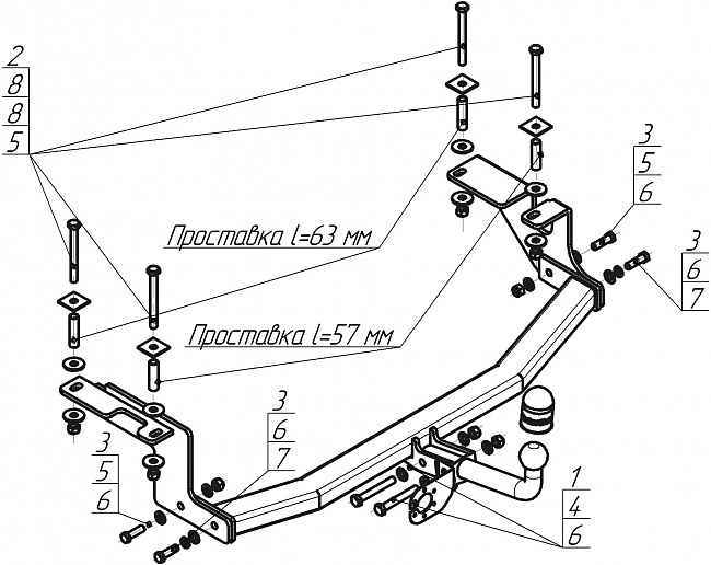 Фаркоп Motodor 90703-A для Ford EcoSport 2014-..., условно съемный шар (тип A)