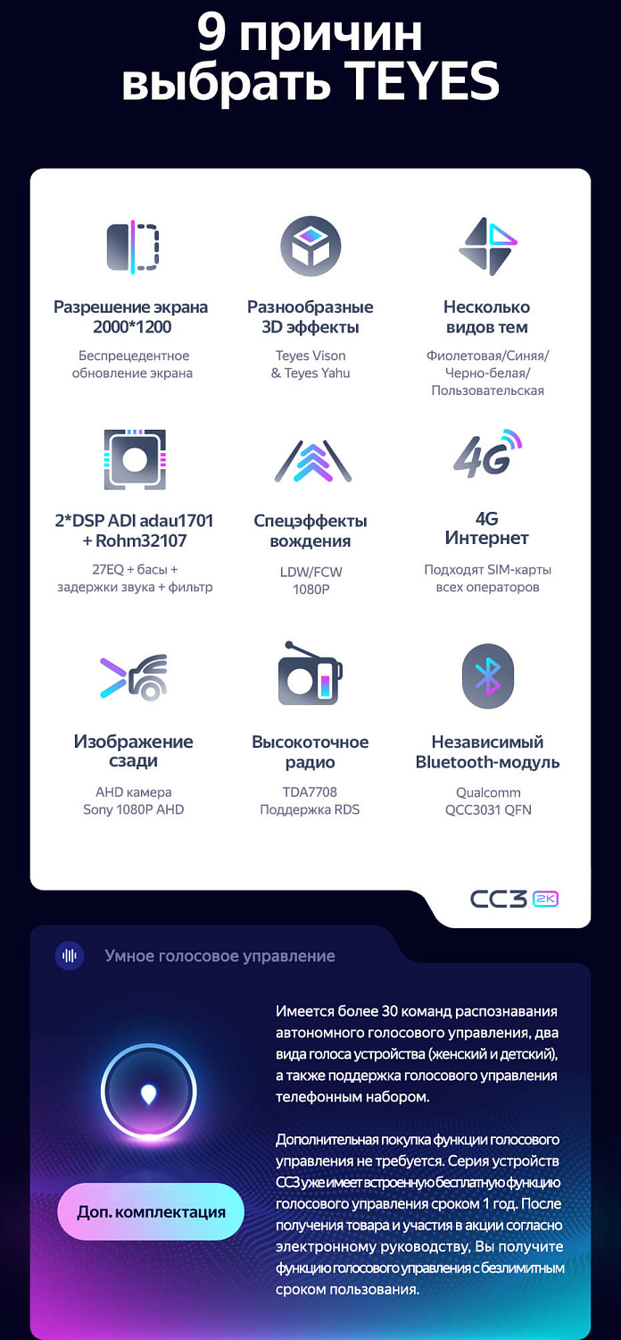 Магнитола Teyes CC3 2К 10.36" 6/128Гб (Android 10, 4G, DSP, QLed)