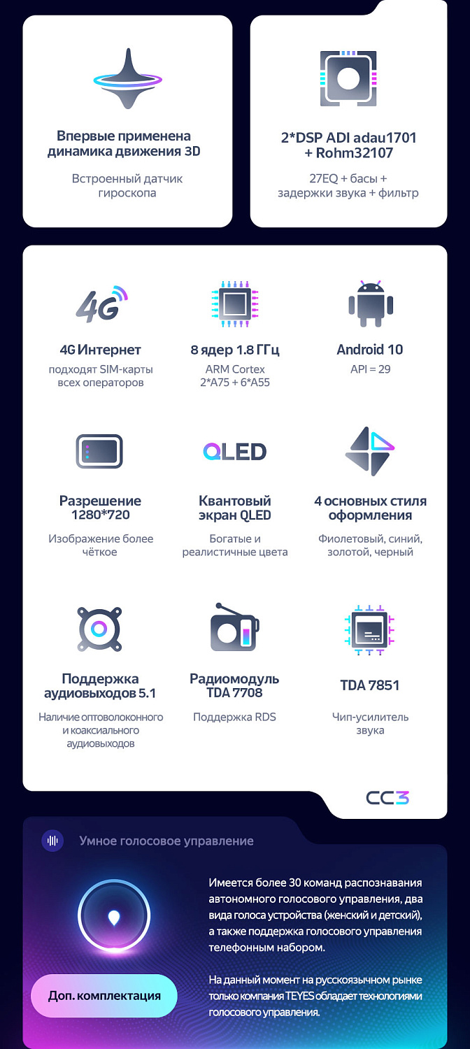 Магнитола Teyes CC3 9" 4/64Гб (Android 10, 4G, DSP, QLed)