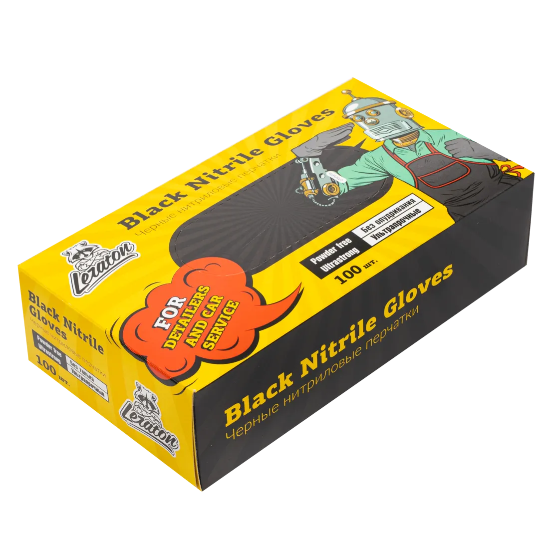 Перчатки нитриловые, черные LERATON, M 100шт
